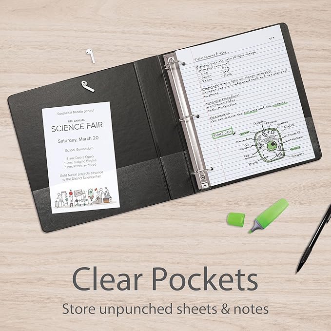 Oxford 3 Ring Binders, Binders for School and Office, 2 Inch ONE-Touch Easy Open D Rings, 3-Sided View Binder Covers, Xtralife Hinge, Non-Stick, PVC-Free, Black, 530-Sheet Capacity, 4 Pack (79911)