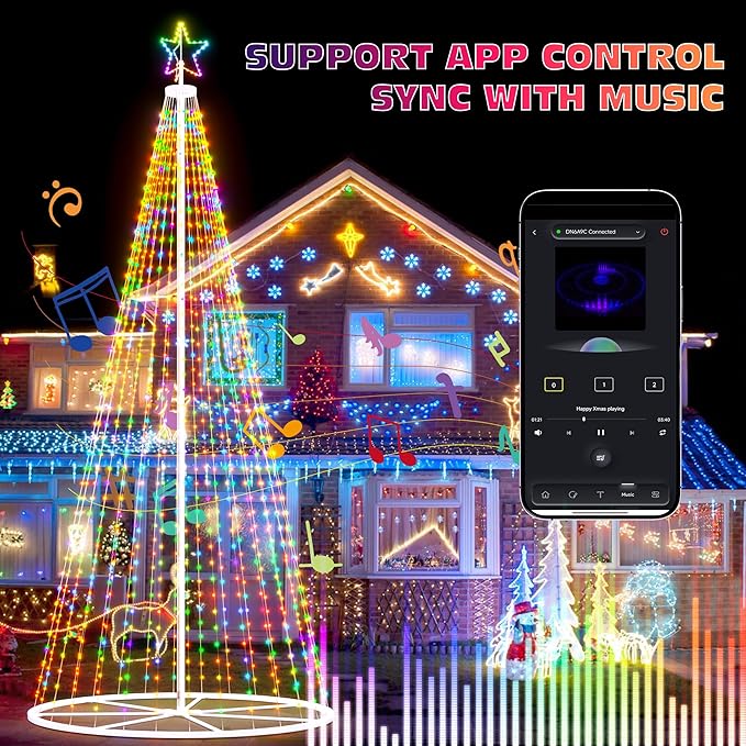Led Outdoor Christmas Tree, 20 FT Prelit Smart Outside Christmas Tree Light Show, App Control with 660 LED Lights Color Changing, Music Sync, Cone Tall Star Topped Christmas Tree for Yard & Garden
