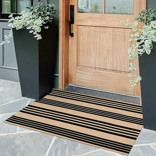OJIA Christmas Front Door Mat Outdoor 24''x35'' Washable Front Door Rug Entry Rug Indoor Outdoor Rugs Holiday Doormat Cotton Woven Striped Small Area Rugs for Porch/Bathroom/Farmhouse/Home Entrance