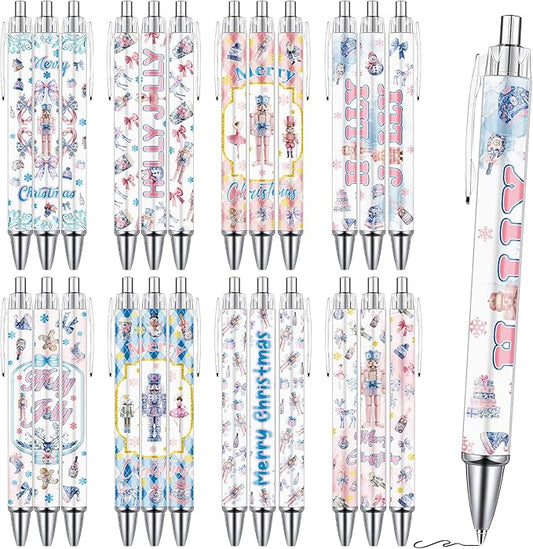 Christmas Nutcracker Ballpoint Pens Gifts - 24 Pcs Merry Christmas Pens Set Retractable Smooth Writing Pen Bulk Gift for Women Men Office Classroom Home Students Teacher Bookish School Party Supplies