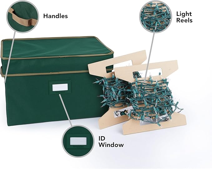 Covermates Keepsakes Christmas Light Storage Box - Carrying Handles, Sturdy Interior Walls - Holiday Storage, Green