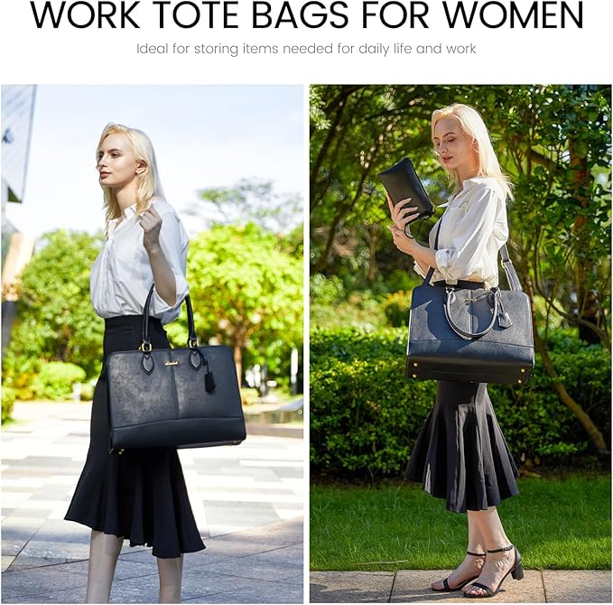 LOVEVOOK Laptop Bag for Women, Work Tote Bags 17.3 inch Computer Bags for Laptops for Women Purse, Large Vintage PU Leather Waterproof Business Office Briefcase, Black