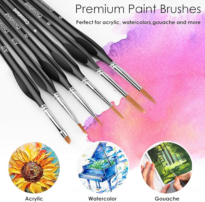Miniature Paint Brushes,15Pcs Small Fine Tip Paintbrushes, Micro Detail Paint Brush Set, Triangular Grip Handles Art Brushes Perfect for Acrylic, Watercolor, Oil, Craft, Models(Black)