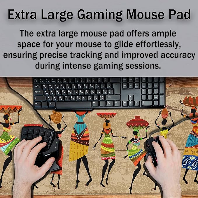 Large Mousepad African Woman Office Decor Gaming Mousepads Computer Desk Mat Mat Mouse Pad Waterproof Non-Slip Rubber Base 35.4 X 15.7 for Game Office, Grunge African Dancer