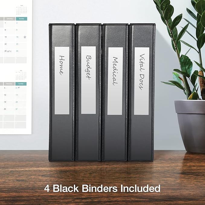 Oxford 3 Ring Binders, Binders for School and Office, Durable 1.5 Inch ONE-Touch Easy Open D Rings, View Binder Covers on 3 Sides, Durable Hinge, Non-Stick, PVC-Free, Black, 4 Pack (79905)