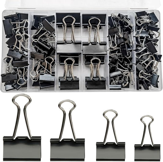 Binder Clips Assorted Sizes, 140 PCS Black Binder Paper Clips Office Clips Office Supplies Desk, 4 Sizes Cute Binder Clips Large Medium Binder Clip Small Paper Clips Medium Paper Clamps (Black)