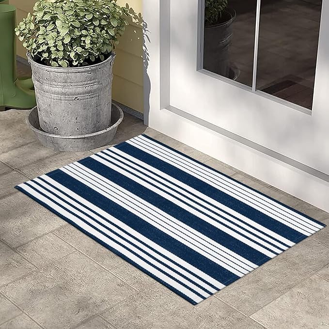 OJIA Front Door Mat Christmas Doormat 2'x3' Striped Front Door Rug Washable Holiday Door Mats Outdoor Cotton Woven Indoor Outdoor Rugs Farmhouse Small Area Rug for Porch/Entryway/Kitchen/Bathroom