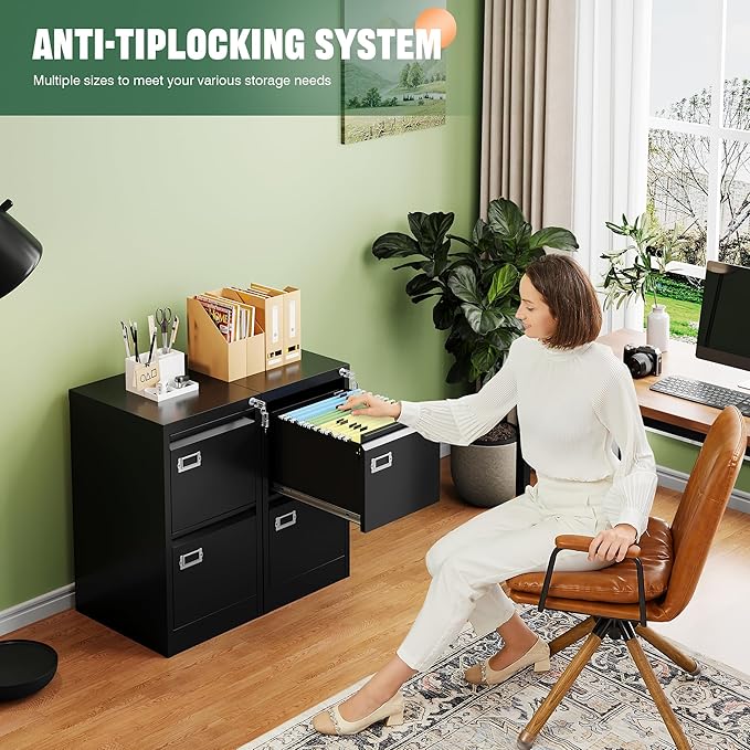 Letaya 2 Drawer File Cabinet with Lock,Metal Vertical Filing Cabinets for Home Office- Storage A4/F4/Letter/Legal -Assembly Required (Black)