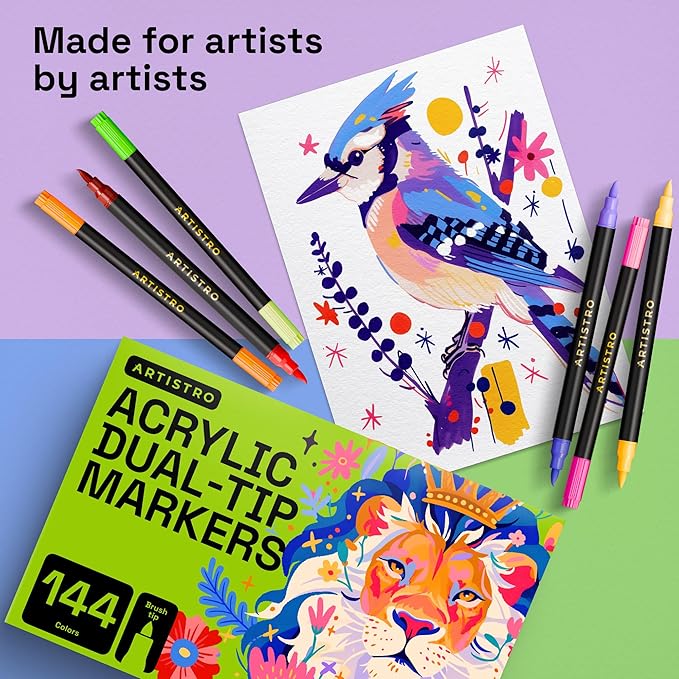 ARTISTRO Paint Markers - Acrylic Pens for Rock, Glass, Fabric, DIY - Art Supplies - 72 Dual Brush Tip Markers