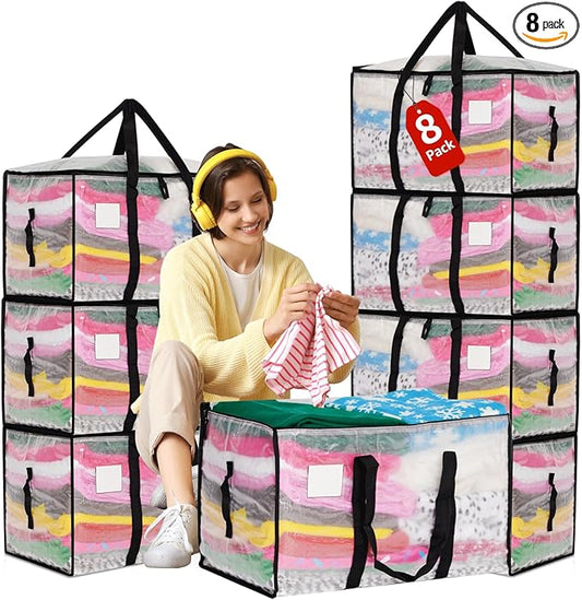 Moving Bags Heavy Duty Extra Large, Alternative for Moving Boxes & Moving Supplies,Clear Storage Bins with Lids, Plastic Packing Tote, Storage Bags for Clothes with Handles & Zippers(Clear, 8 Pack)