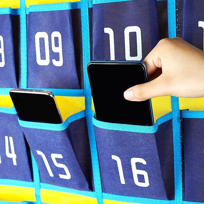 Loghot Numbered Classroom Sundries Closet Pocket Chart for Cell Phones Holder Wall Door Hanging Organizer (36 Pockets Blue 2Pc)