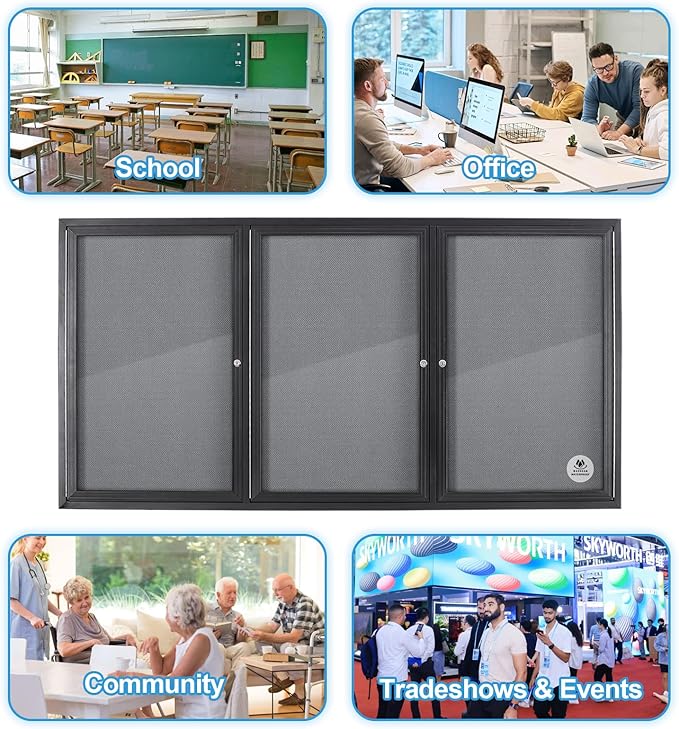 Lockable Outdoor Enclosed Bulletin Board, Weatherproof Cork Noticeboard with Locking Door, Wall-Mounted Aluminum Framed Display Case for Messages,70x36 in