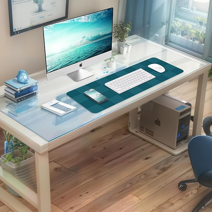 Non-Slip Desk Pad, Mouse Pad, Waterproof PU Leather Desk Protector, Large Desk Blotter, Easy Clean Laptop Desk Writing Mat for Work/Home/Decor(Dark Green 31.5" x 12")