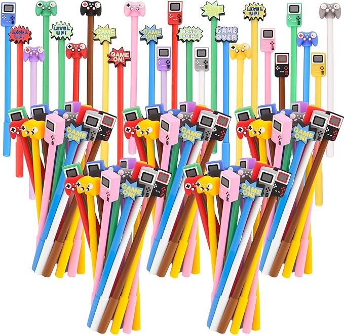 100 Pcs Video Game Cartoon Cute Fun Pens for Kids Kawaii Games Handle Level Up Games Console Shape Gel Black Ink Pen Cute Video Game Pens for School Office Home Student Kids Present