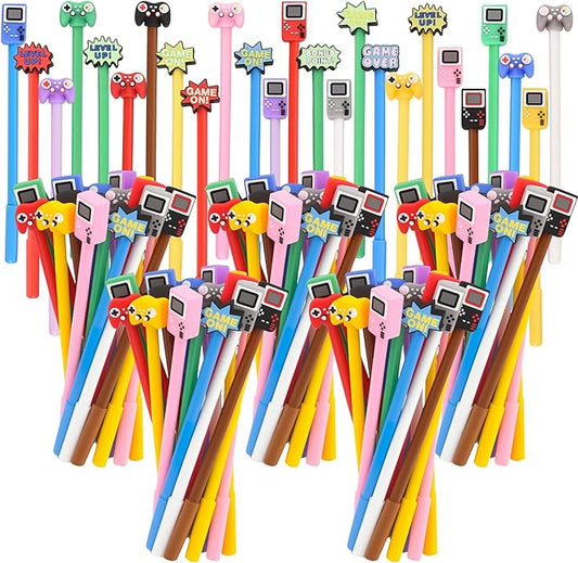 100 Pcs Video Game Cartoon Cute Fun Pens for Kids Kawaii Games Handle Level Up Games Console Shape Gel Black Ink Pen Cute Video Game Pens for School Office Home Student Kids Present