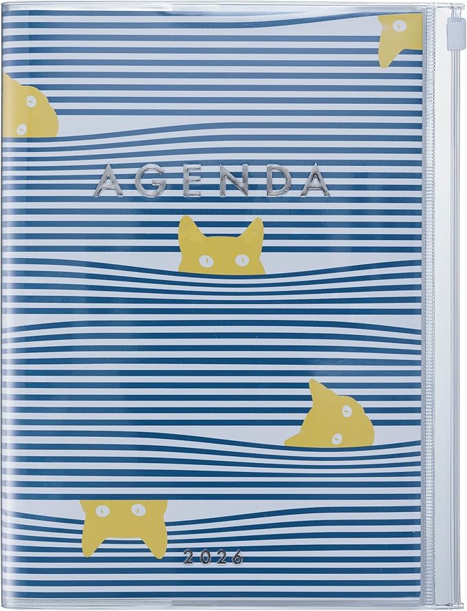 MARK'STYLE A5 Weekly Vertical Planner 16 Months (Sep. 2025 – Dec. 2026) with Soft Transparent PVC Cover,Refillable, Pocketed, for Daily Organizing & Planning (Orange Cat)