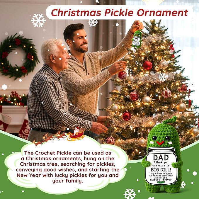 MAMAGIFTREE Christmas Dad Gifts from Daughter or Son, Birthday Gifts for Dad -Stocking Stuffers I Love Best Dad Ever Gifts Thank You Daddy Gift Funny Handmade Crochet Pickle Plush
