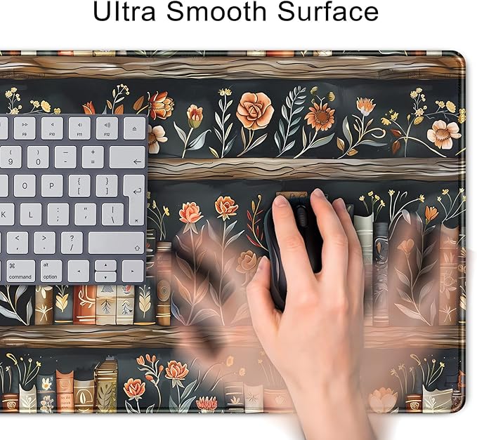 Library Desk Mat Dark Academia Large Mouse Pad Forest Book Nature Floral Gaming Mousepad XL Vintage Aesthetic Desk Pad 31.5 x 11.8 in Laptop Computer Keyboard Mouse Mat Accessories Decor