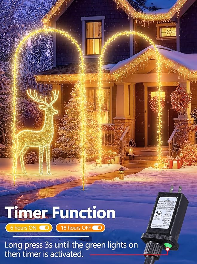 Lomotech Christmas Light Arch - 9.5Ft 460 Leds Iron Pole Archway 8 Modes Waterproof Christmas Lights with Timer for Lawn, Yard, Walkway, Garden, Party, Holiday, Christmas Decoration (Warm White)