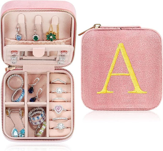 Parima Gifts for Girls - Gifts for Kids, Girl Gift Idea, 6 7 8 9 10 11 12 13 14 15 16 Year Old Girl Birthday Gifts, Teen Girl Gifts Trendy Stuff Travel Jewelry Case Box - Letter A, Pink