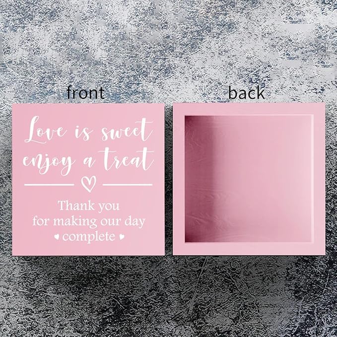 Love is Sweet Enjoy a Treat Wooden Box Sign Decorative Wedding Party Dessert Table Wood Box Sign Home Decor Rustic Square Desk Decor Sign for Shelf Pink