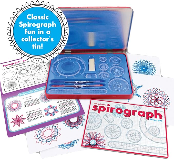 Spirograph Design Set Collectors Tin – Arts and Crafts, Kids Toys, Art Supplies, Craft Supplies, Drawing Kit, Spiral Art, Classic Gear Design Kit, Pens, Design Sheet Included, Ages 8 and Up