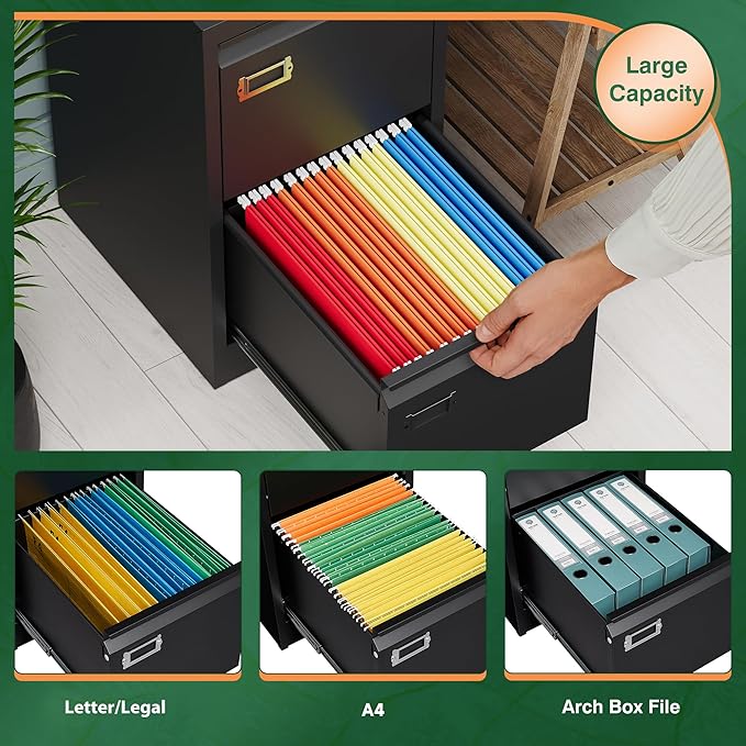 Letaya 5 Drawer File Cabinet with Lock,Metal Office Filing Cabinets for Home Office- Storage A4/F4/Letter/Legal -Assembly Required (Black)