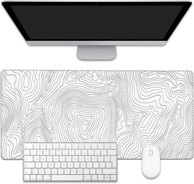 Mouse Pad,Topographic Line Desk Mat for Desktop,Desk Pad with Non-Slip Base and Stitched Edge,Extended Mousepad for Office and Home 35.4X15.7 Inch