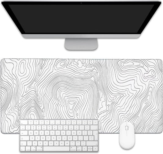Mouse Pad,Topographic Line Desk Mat for Desktop,Desk Pad with Non-Slip Base and Stitched Edge,Extended Mousepad for Office and Home 35.4X15.7 Inch