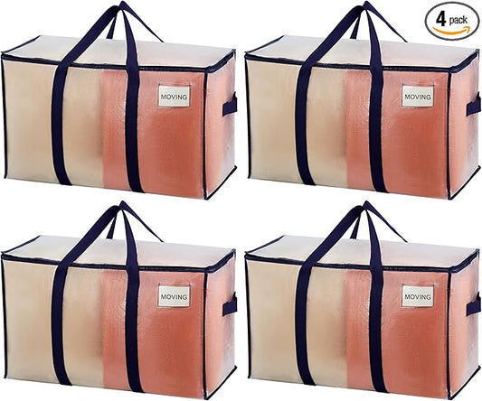 VENO 4 Pack Moving Bags, Heavy Duty, Moving Boxes Alternative, Packing Storage Supplies for Dorm Room Essentials with Zipper for Clothes, Extra Large Totes for Packaging (Clear, 4 Pack)