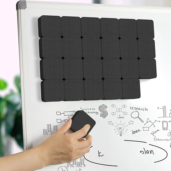 MaxGear Dry Erase Erasers, 24 Pack Magnetic Whiteboard Erasers for Classroom, Mini Whiteboard Cleaning Pads Bulk, Chalkboard Wiper Teacher Supplies for School, Office, Home （Black, 2 x 2 x 0.6 Inch