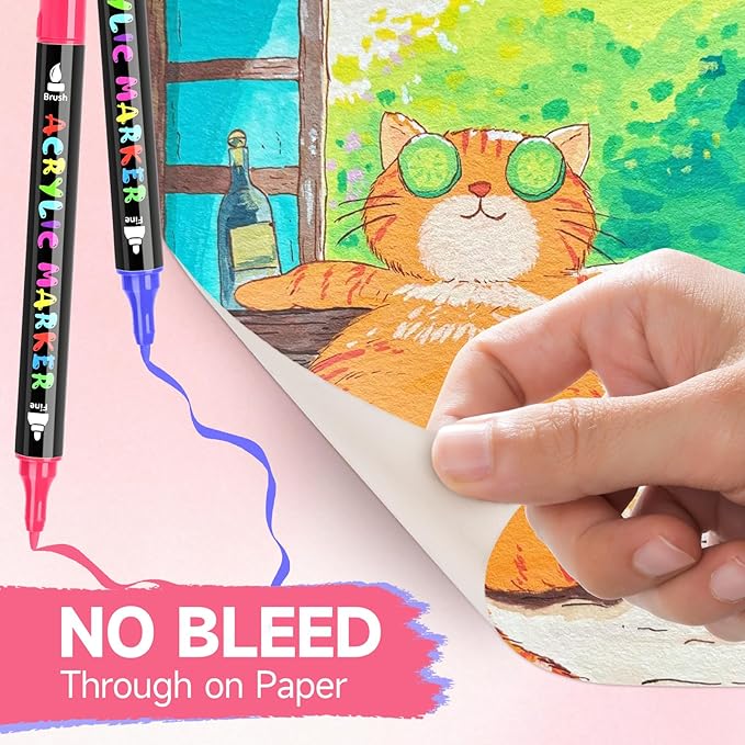 IVSUN Acrylic Paint Pens, 100 Colors Dual Tip Paint Markers with Fine Tip and Brush Tip Pens for Stone, Wood, Canvas, Calligraphy, Ceramic, Metal, Glass, Rock Painting, DIY Crafts Art Supplies Kit