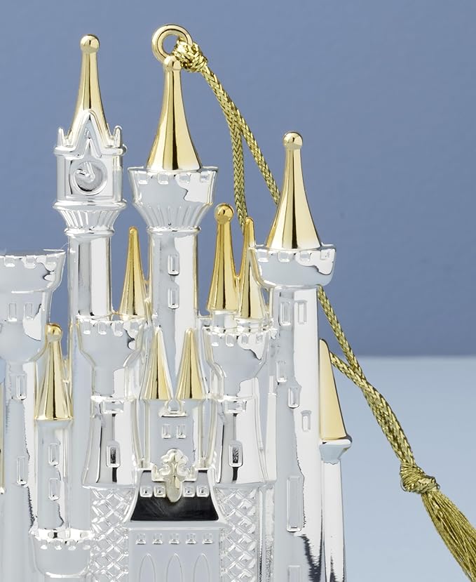 Lenox Ornament, 2025 Cinderella Castle Silverplate Ornament, Silverplated Stainless Steel Material with Gold Accents, Gold Hanging Cord, Christmas Decoration, Tree Decor, Christmas Ornaments (1 Piece)