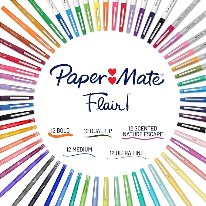 Paper Mate Flair Felt Tip Pens Ultimate Pack, Features 5 Different Types of Pens, Assorted Colors, 60 Count - Creative Fun, Classroom Essentials, Teacher Supplies, Arts & Crafts