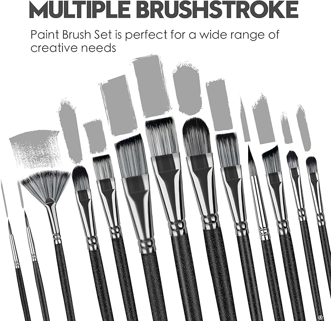 Paint Brushes 14PCS Set - Bougimal Professional Wood Paint Brush for Acrylic/Watercolor/Oil Painting, Kids & Adults Detailing Brush - Art Supplies Great for Canvas, Fabric, Rock, Face Painting