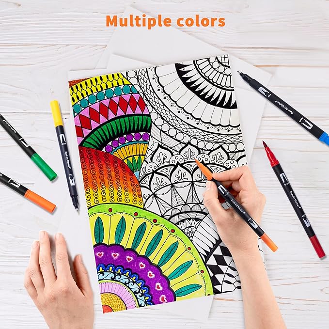 Dual Markers Brush Pens, 120 Coloring Pens for Adults – Premium Art Supplies for Kids & Adults, Perfect for Coloring Books, Hand Lettering, Calligraphy, and Drawing