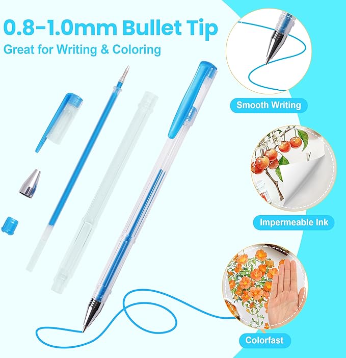 120 Colors Gel Pens, Colored Neon Glitter Pen Set for Coloring Books, 40% More Ink Fine Point, Christmas Trendy Stuff Gifts for Adults Teens Girls Boys Drawing Journaling Scrapbook Art Supplies