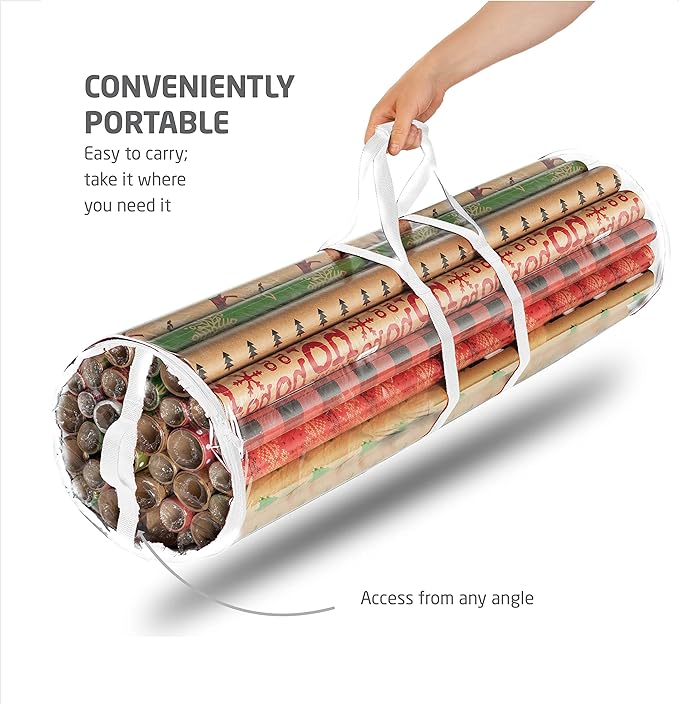 ZOBER Wrapping Paper Organizer – 40 Inch Waterproof Storage for Gift Wrap – Holds 25 Standard Rolls