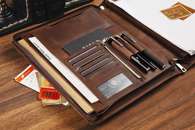 Leather Portfolio for 12.9 inch iPad Pro (2018/2020/2021/2022), Leather Portfolio with Ipad Holder for Letter Size Notepad, Personalized Padfolio for Men (Dark Khaki, Non-Custom)