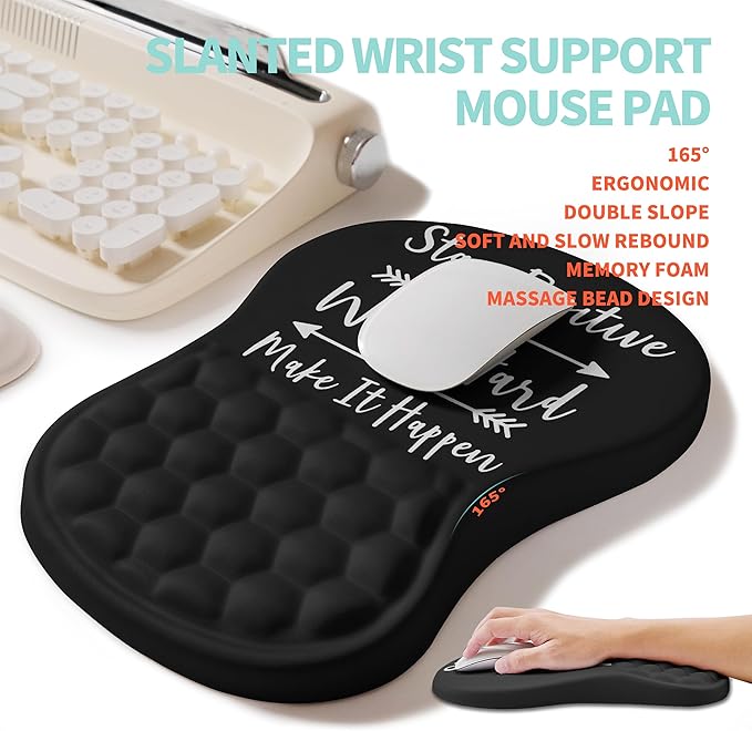 2-in-1 Ergonomic Set, Wave Rise Keyboard Wrist Rest and Massage Bulge Slope Mouse Pad Wrist Support, Cushion Memory Foam Integrated to Relieve Wrist Pain, Stay Positive