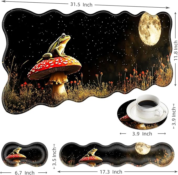 Large Mouse Pad and Keyboard Wrist Rest, Desk Pad for Keyboard and Mouse, 4-in-1 Large Gaming Mouse Pad with Wrist Support, Desk Mat for Home Office Study Game-Cute Frog on Mushroom Moon