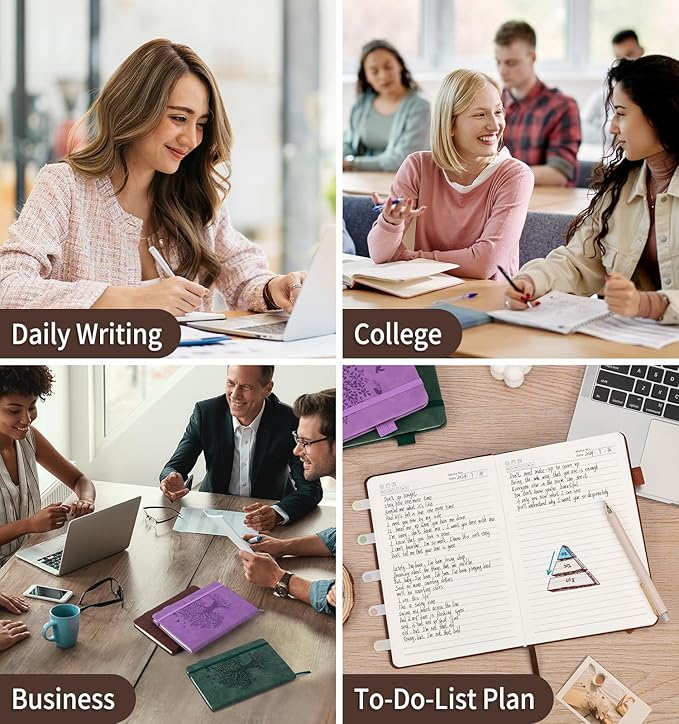 Lined Journal Notebook for Women Men, A5 Hardcover Leather Journals for Writing, 200 Pages Thick Paper, Daily Journal Notebook for Work, School, Note Taking, Business, Travel, College Ruled