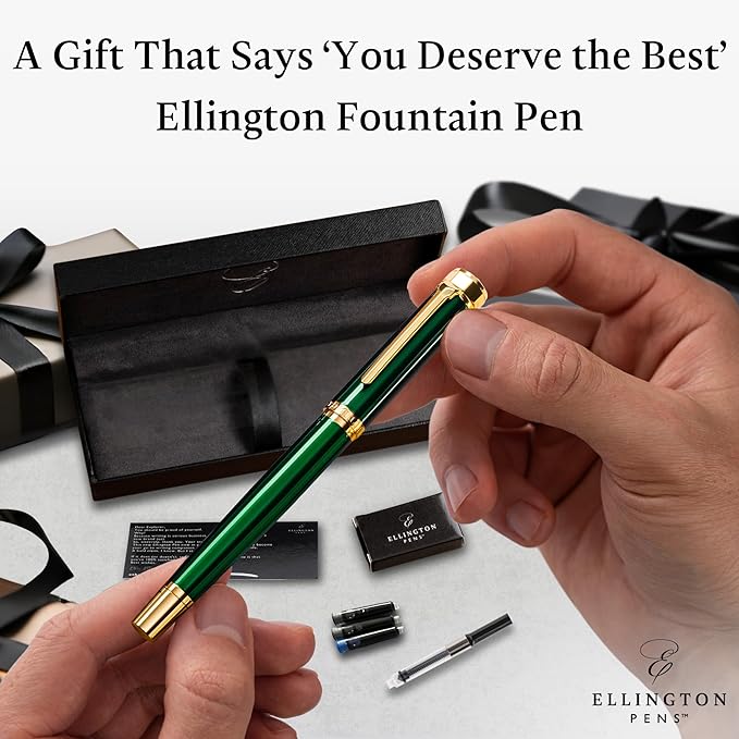 Luxury Fountain Pen Set- Fountain Pens for Writing - Smooth Extra Fine Nib - Includes Refillable Ink Converter, 3 Ink Cartridges [Black & Blue], Gift Box - Elegant Calligraphy