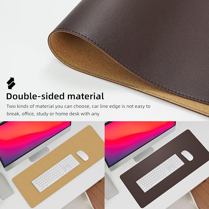 Leather Desk pad Protector, Large Desk mat with Natural Cork & PU Leather,Mouse pad,Non-Slip Office Desk Mat,Waterproof Desk Writing Pad for Office and Home (47in*17in,Coffee)