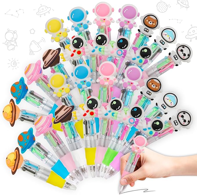 CZWZ 30Pcs Mini Multicolor Pens in One 4-in-1 Cute Pens Bulk for Kids, Ballpoint Pen for Birthdays and Children's Parties, Fun Gifts Assorted Ink Kawaii Pen(Space)