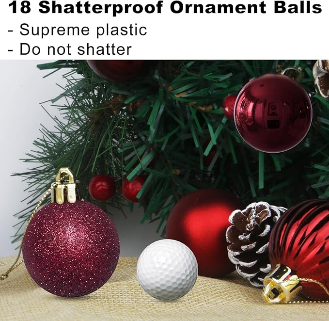 Maroon 2.5" Christmas Balls Christmas Tree Decoration Ornaments Shatterproof Hanging Balls for Birthday Halloween Holiday Wedding Decorations Set of 18pcs