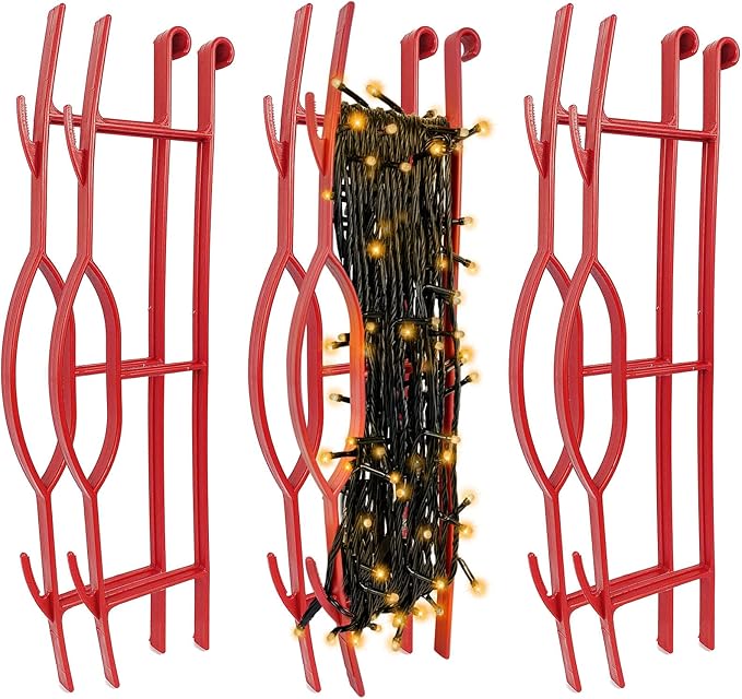 Set of 6 Rope Winder, Strong & Hangable Light & Cord Wind Up Christmas Light Storage for Organizing Christmas Lights & Electric Cords, Each Holds Up to 164 ft (Red, 4inch x 16inch)