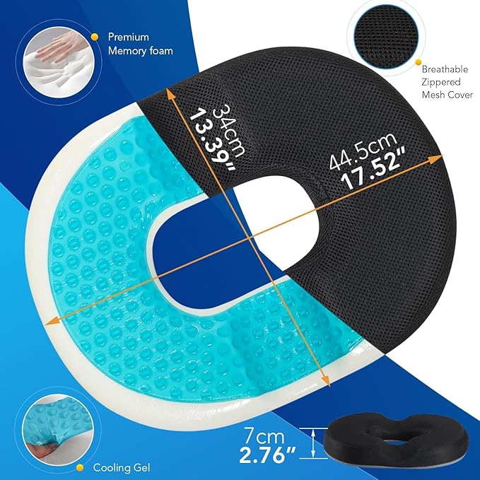 Lumbar Support Pillow for Office Chair Car, Gaming Chair Lower Back Pain Relief Memory Foam Cushion with 3D Mesh Cover Ergonomic Orthopedic Back Rest Cooling Gel Donut Pillow