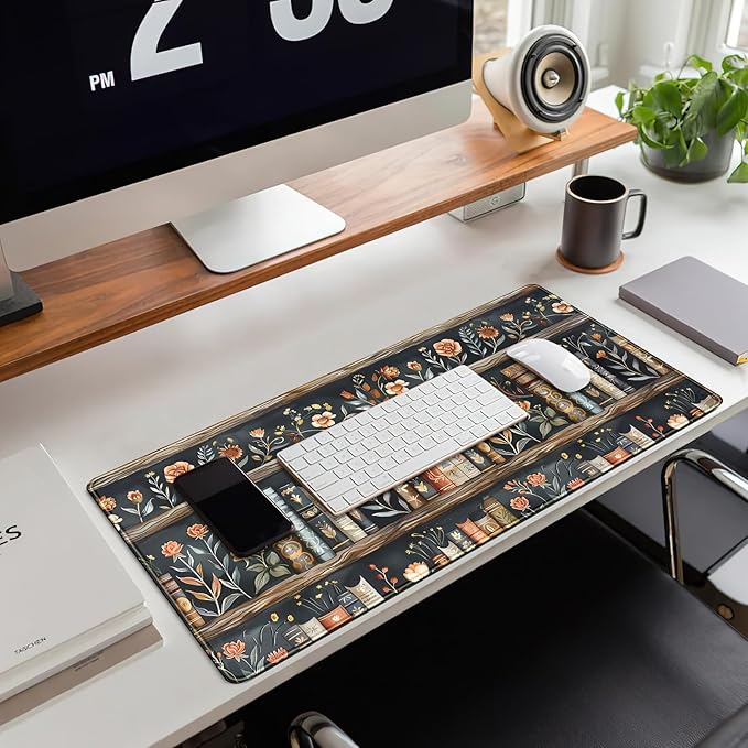 Library Desk Mat Dark Academia Large Mouse Pad Forest Book Nature Floral Gaming Mousepad XL Vintage Aesthetic Desk Pad 31.5 x 11.8 in Laptop Computer Keyboard Mouse Mat Accessories Decor