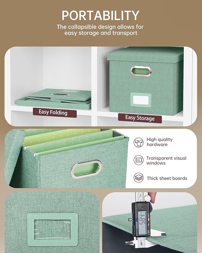 Oterri File Organizer, File Box, File Cabinet for Letter File Folder Storage, Portable Storage Bins with Lids for Office/Decor/Home,Document Organizer, 1 Pack,Green-Box Only